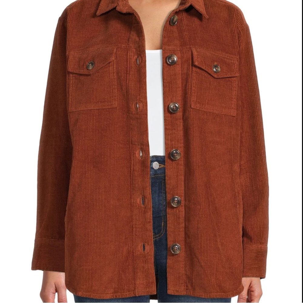 Women's Corduroy Button-Up Jacket - Rust